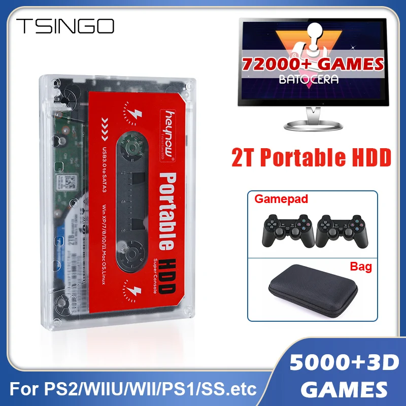 

TSINGO 2T Portable HDD Batocera 72000+ Game 80+Emulators Plug and Play For PS3/PS2/PS1/WII/Wiiu/SS/N64/SNES For PC/GK3V/GK MINI