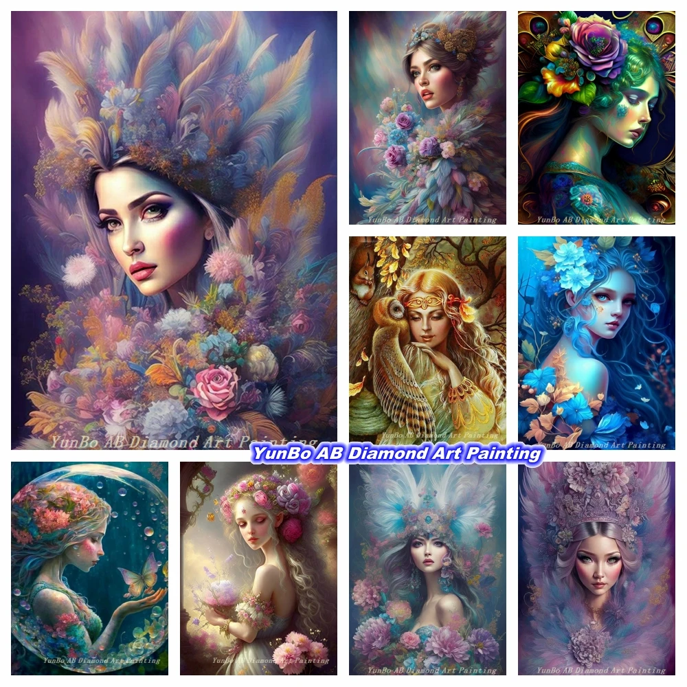 

Fantasy Flower Godness DIY AB Diamond Painting Mosaic Rhinestones Elf Girl Woman Picture Cross Stitch Art Embroidery Home Decor
