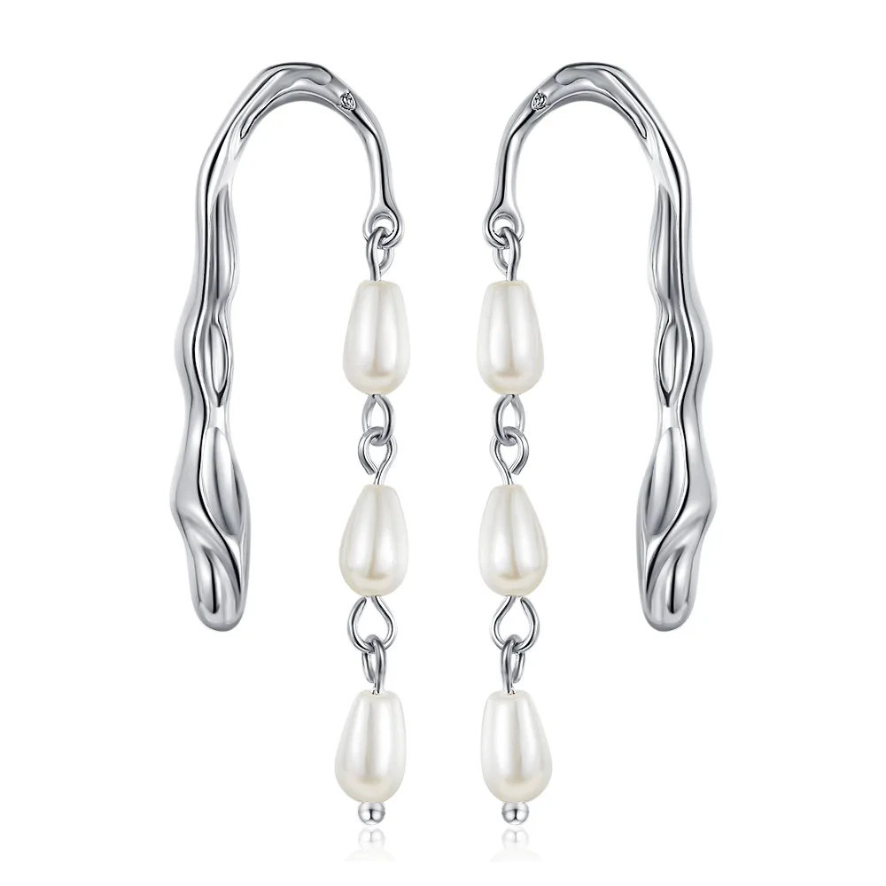 

Stud Earrings for Women Elegant Long Fringed Pearl Lava Texture Earrings Jewelry for Women