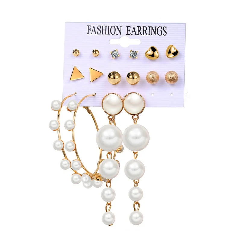 

KYTRD 8pair Pearl round Earrings in Europe and America Creative retro simple earrings set