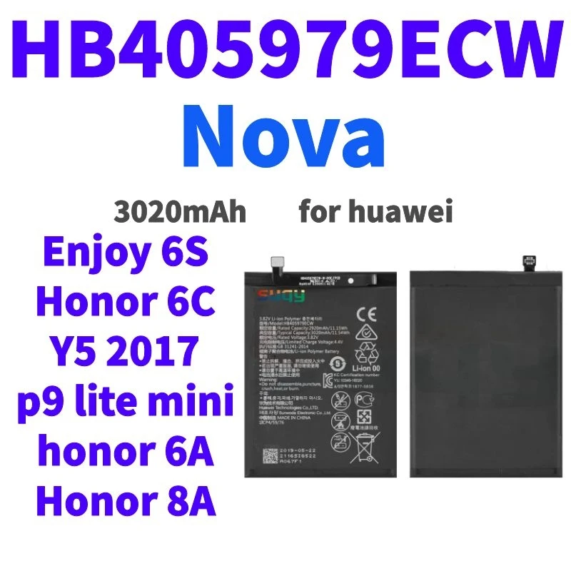 

3020mAh HB405979ECW Replacement Battery for huawei Nova Smart Enjoy 6S Y5 2017 p9 lite mini Bateria for Honor 6C 6A 8A 7A 7S