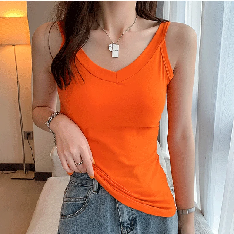 

LJSXLS Cotton Tank Tops Women 2022 Summer Solid Camisole Women V Neck Slim Casual Base Vest Sleeveless Ropa De Mujer Tanks Camis