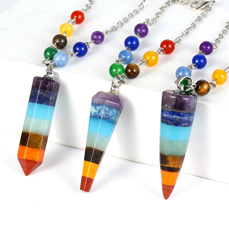 

Trendy Cone Colored Chakra Pendulum Divination Crystal Dowsing Natural Quartz Reiki Healing Amulet Wicca Metaphysical Pendulo