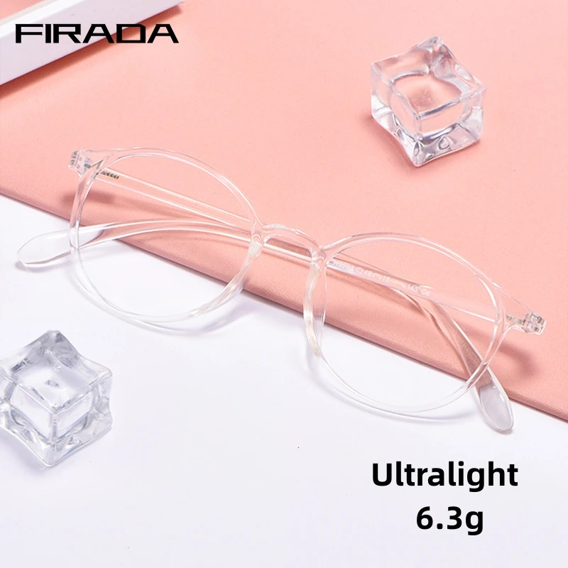

FIRADA Fashion Transparent Eyewear Women's Retro Round TR90 Eyeglasses Myopia Optical Prescription Glasses Frame For Men 9003R