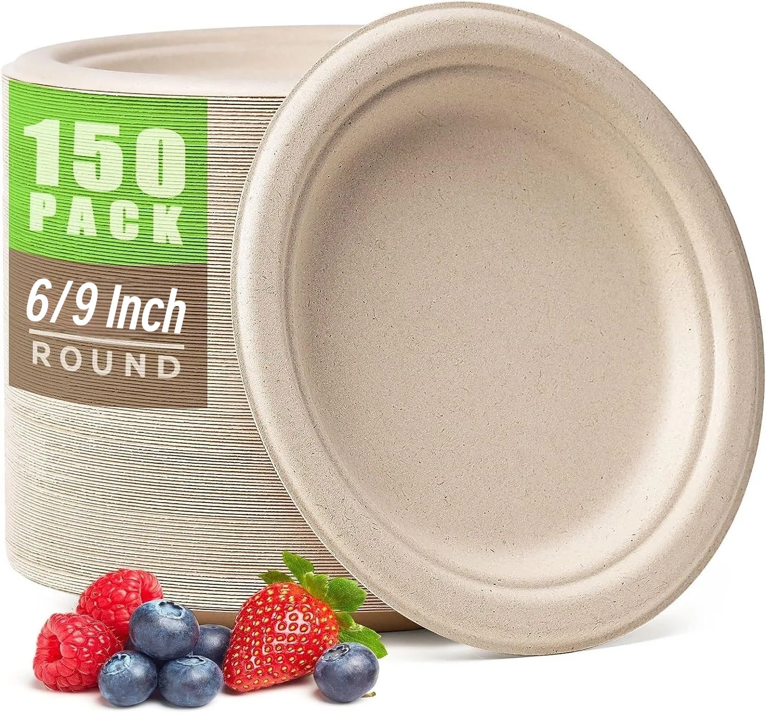 

150Pcs 6inch 9inch Compostable Dessert Paper Plates Heavy-Duty Western Party Plates Eco-Friendly Small Disposable Plates Wedding
