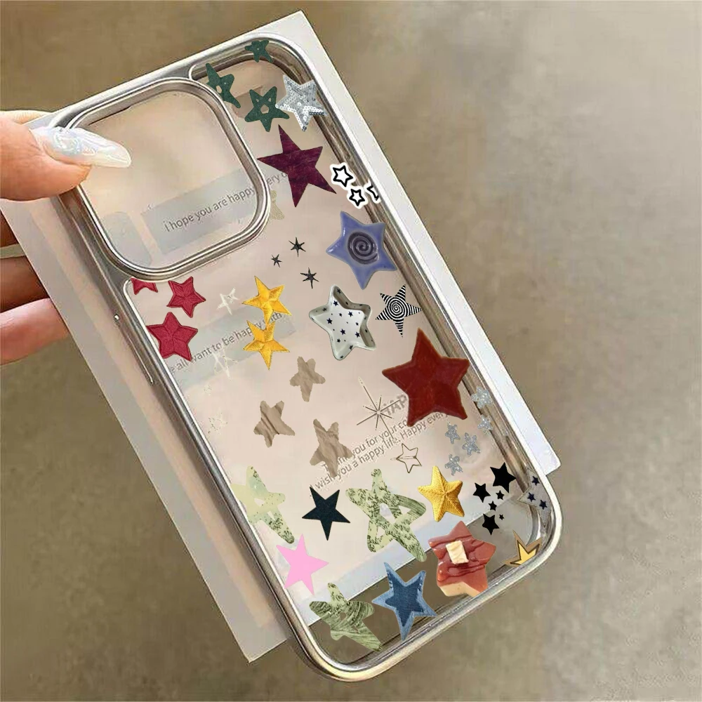 Фото Модные прозрачные чехлы Y2K Stars для iPhone 15 Pro Max, iPhone 16 Plus, 13, 14, 15, 12, 11, 17, Air, XR, прозрачные с покрытием TPU. №1
