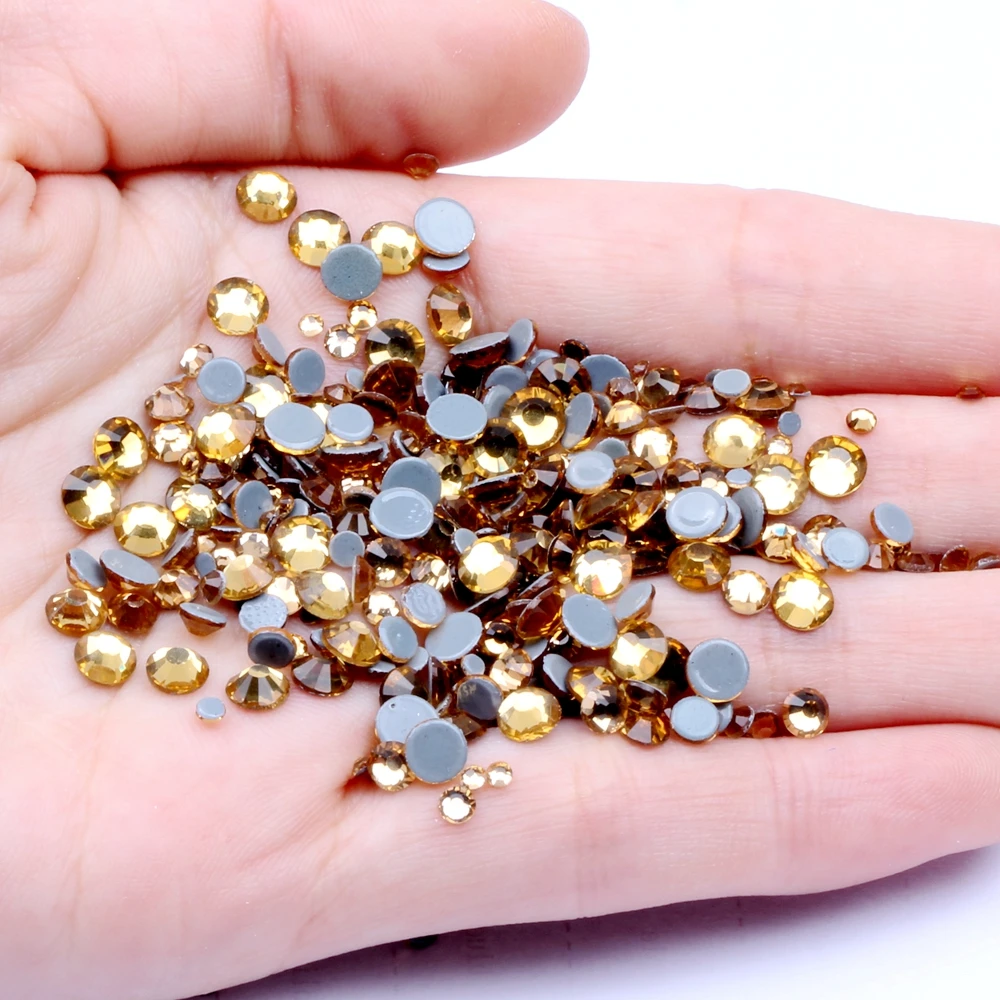 

Light Topaz Crystal Hotfix Rhinestones For Nails Art ss6-ss30 And Mixed Glue Backing Iron On Strass Diamonds DIY Jewelry Making