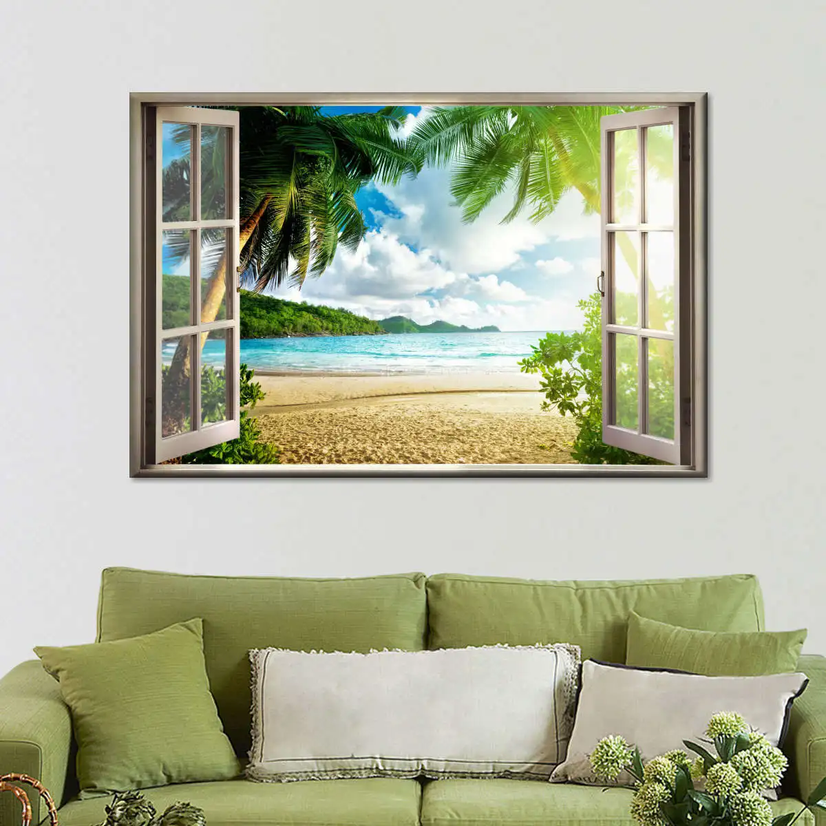 

Холст «окно-пышный Пляжный Пейзаж», настенное украшение для дома, без рамки