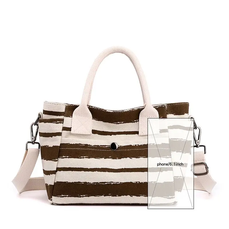 Canvas Shoulder Bag with Stripes,Trendy Women