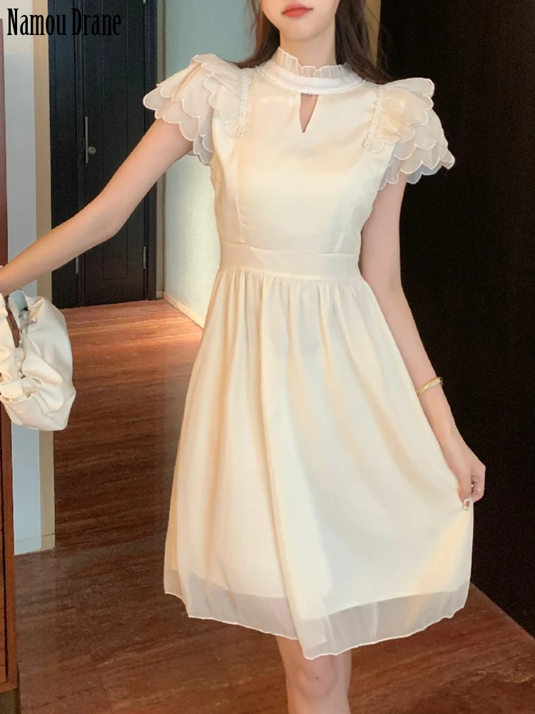 

Namou Drane Lace Dress 2023 Summer New Korean Version of Fashion Short Sleeved Slim Mid-length A-line Skirt dress for women