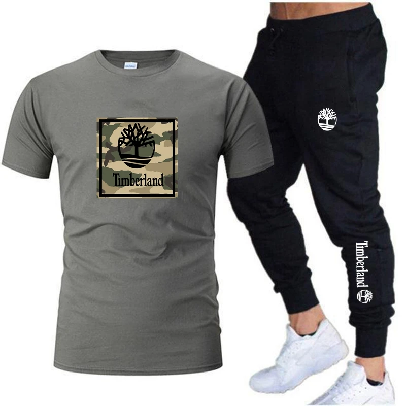 2023 spring and summer new men's T-shirt sports two-piece Harajuku top short-sleeved fun T-shirt+pants set fitness jogging suit