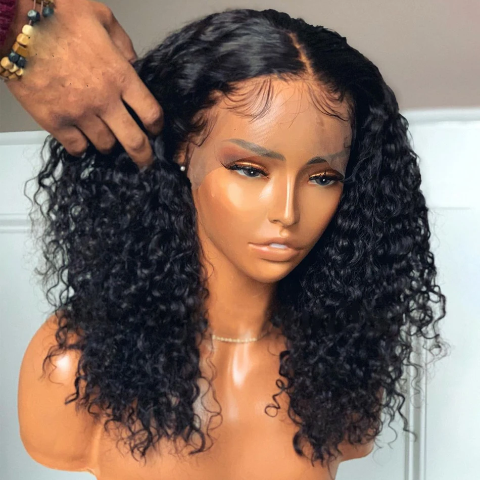 

26inch Long Kinky Curly Natural Black Glueless Lace Front Wig For Women Baby Hair Pre Plucked Glueless Heat Resistant Fiber