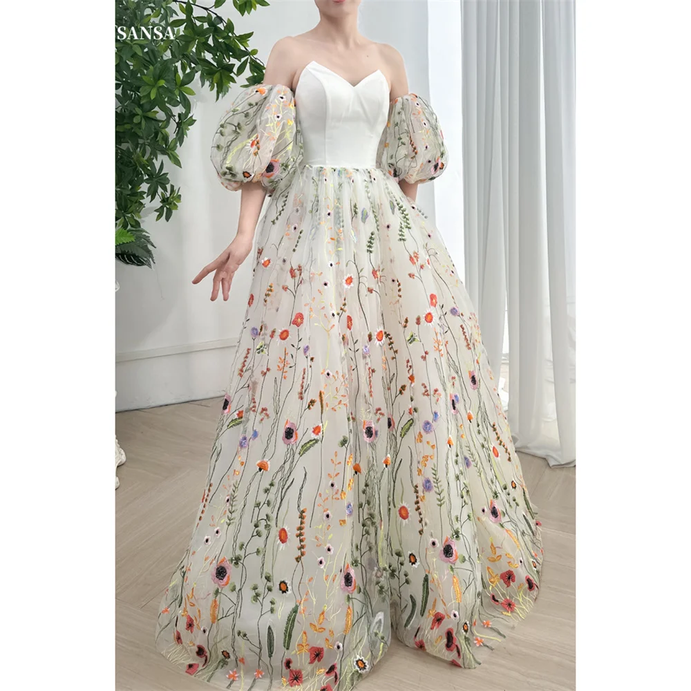 Sansa V-образным вырезом со съемными рукавами и пышными платья для выпускного