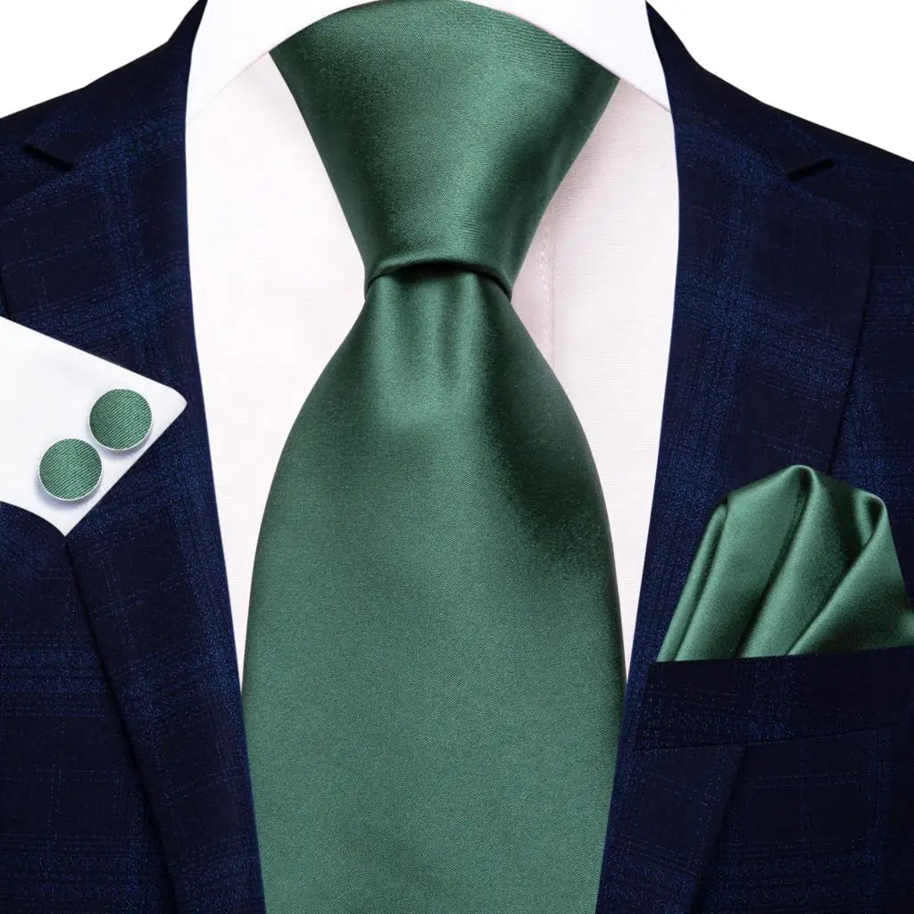 

Hi-Tie Designer Dark Green Solid Silk Wedding Tie For Men Handky Cufflink Gift Men Necktie Fashion Business Party Dropshiping