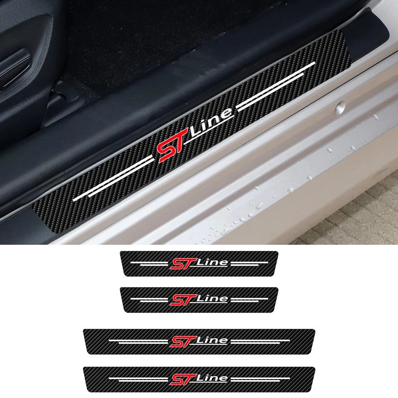 

Car Scuff Plate Carbon Fiber Sticker For Ford Focus Fiesta Mondeo Explorer Edge Escape PUMA ST Line Emblem Waterproof Decals