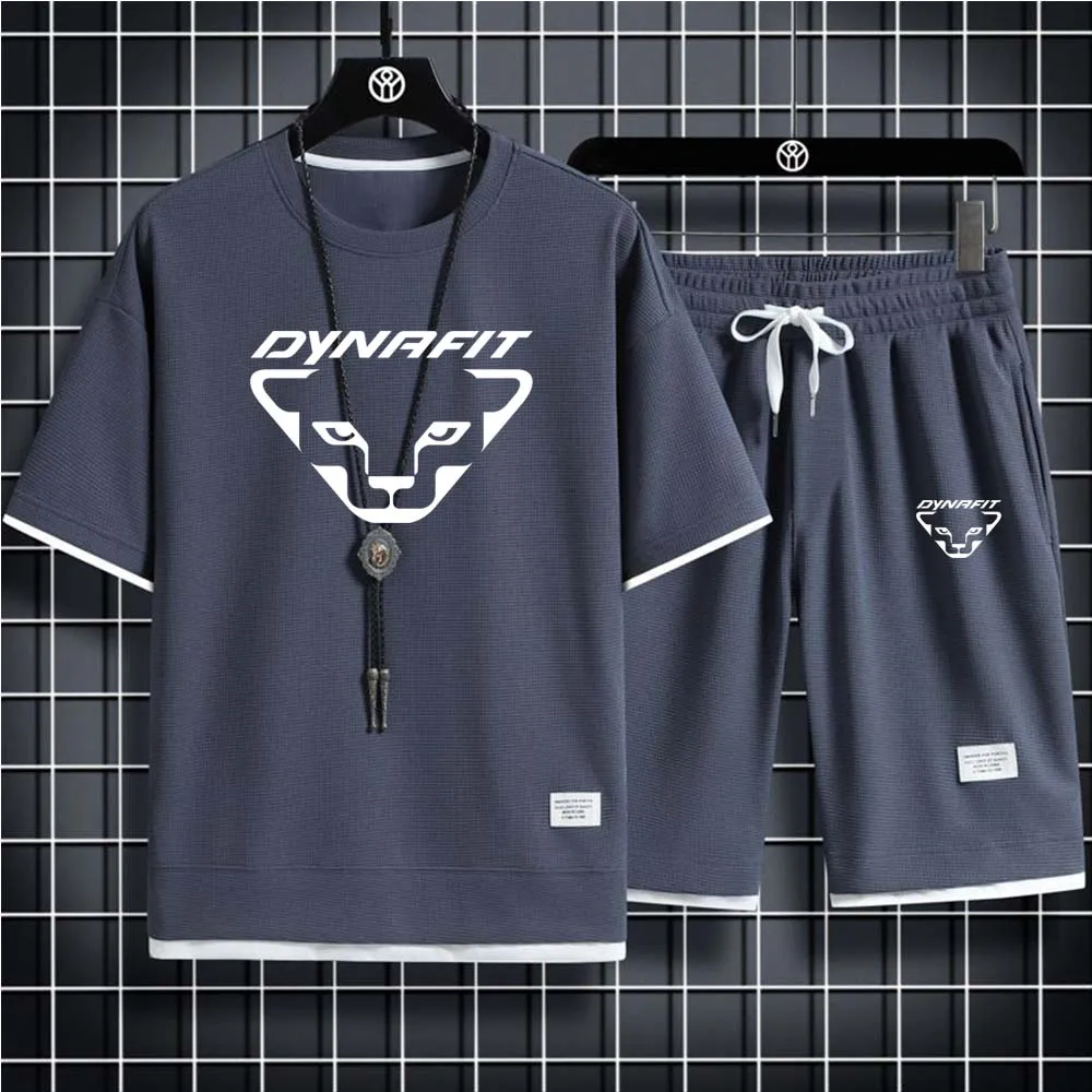 DYNAFIT Men's Two-piece Sportswear Suit Short Sleeved Casual T-shirt and Pants Summer Sports Fitness Jogging Men Sets