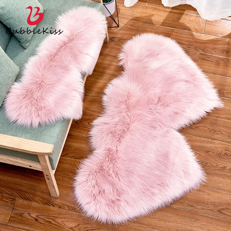 bubble kiss fluffy carpets white pink room decorative rugs heart shape faux fur wool rug home bedroom long pile plush floor mat free global shipping