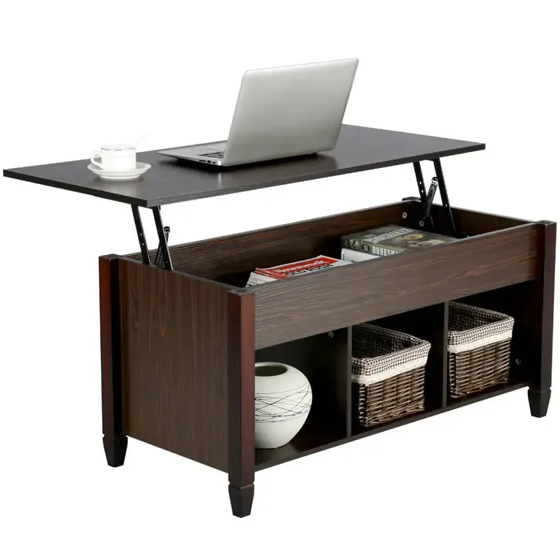 

41" Lift Top Coffee Table with 3 Storage Compartments, Espresso For Bathroom Kitchen Accessories