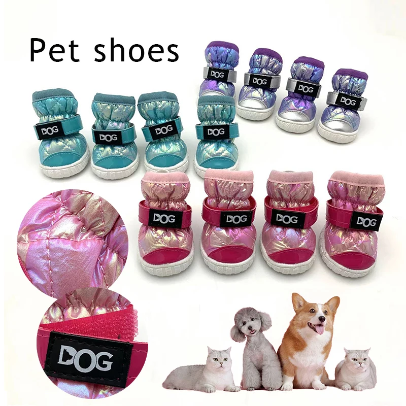 

4Pcs/Set Pet Shoes Outdoor Walking Shoes Warm Non-slip Pet Snow Boots Dog Cotton Shoes Dogs Boots Wear-resistant Colorful