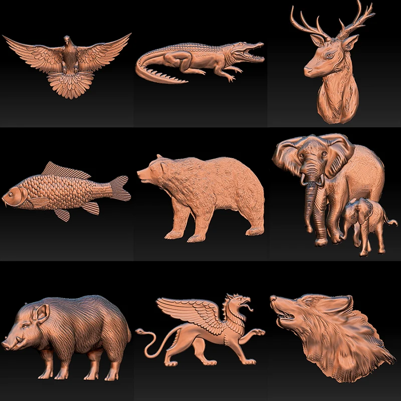 Цифровой рельефный 3d-напильник с животными для гравировки на станке ЧПУ в
