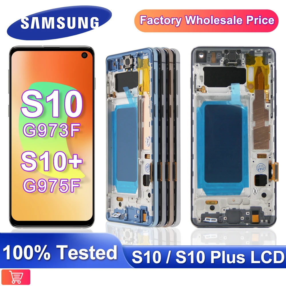 Экран с рамкой для Samsung Galaxy S10 + / Plus G975F/DS ЖК-дисплей сенсорный экран дигитайзер
