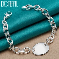 doteffil 925 sterling silver oval round brand pendant bracelet thick chain for women man charm wedding engagement party jewelry