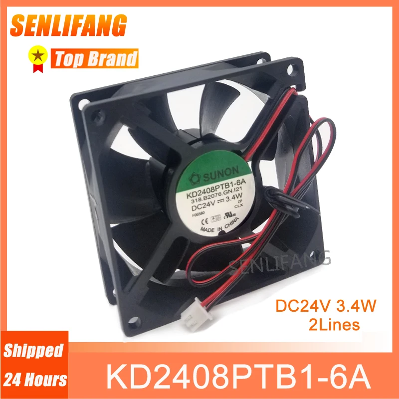 Новый KD2408PTB1-6A 8025 квадратный охлаждающий вентилятор для кулера SUNON DC24V 3,4 W 2-линейный 80*80*25 мм