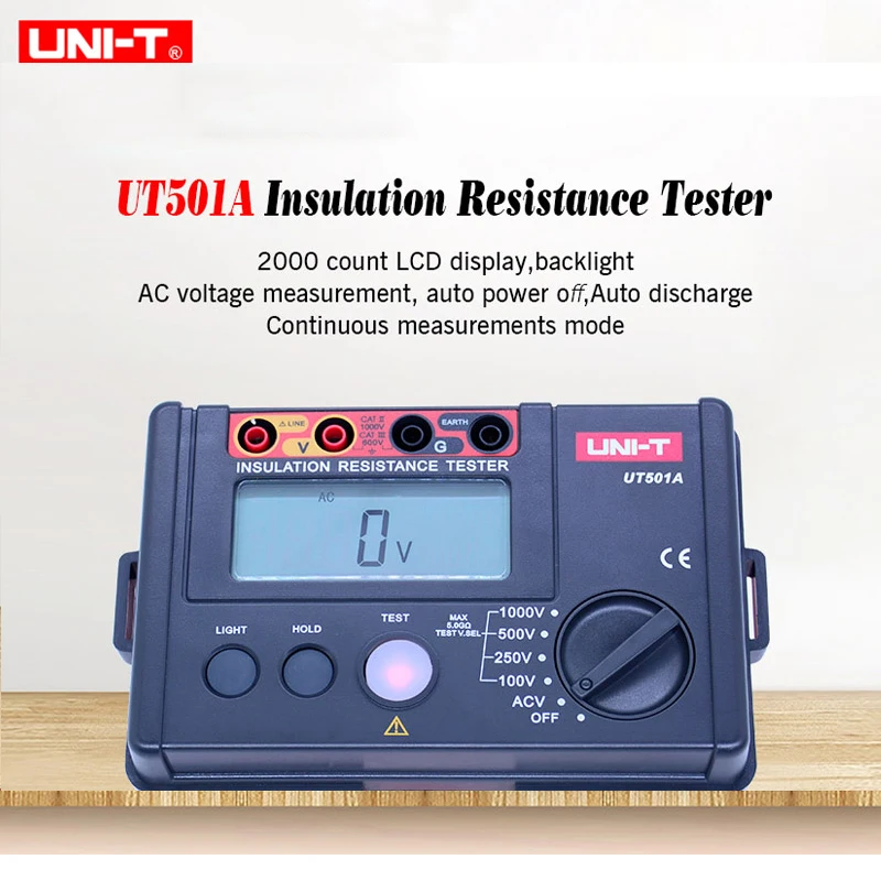 Insulation Resistance Tester UNI-T UT501A 100-1000V Megger meter Earth Ground Resistance Tester Megohmmeter 30~750V AC voltmeter