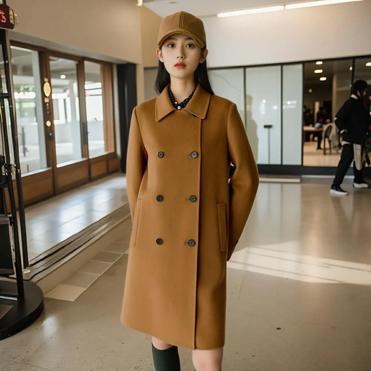 Longzi Женская одежда 2024 ранняя осень новое флисовое двустороннее шерстяное пальто