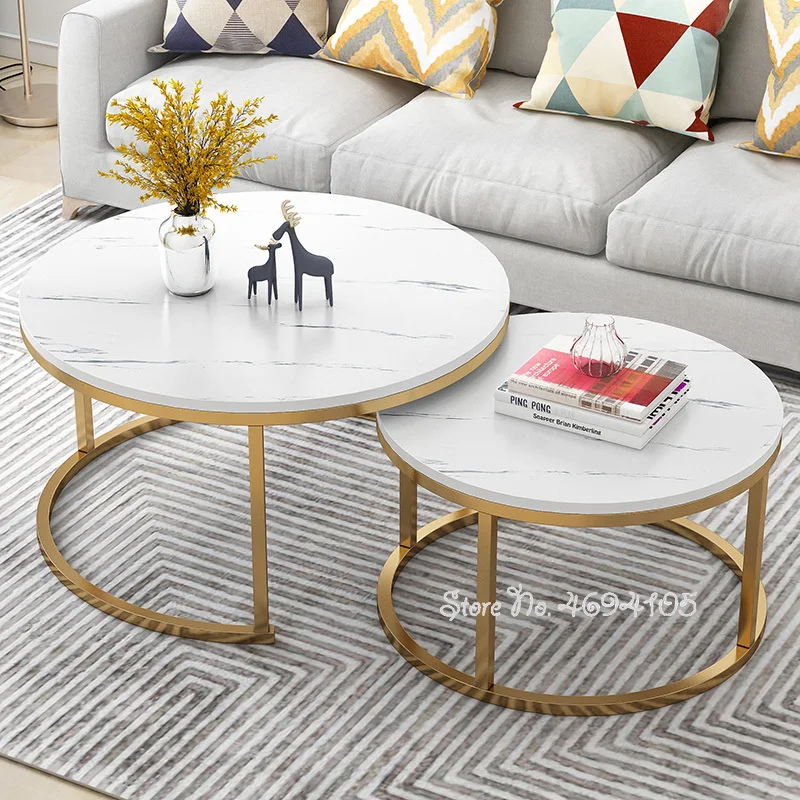 

NEW Living Room White Coffee Tables Makeup Marble Texture Combination Round Bedside Durable Table Basse Living Room Furniture L