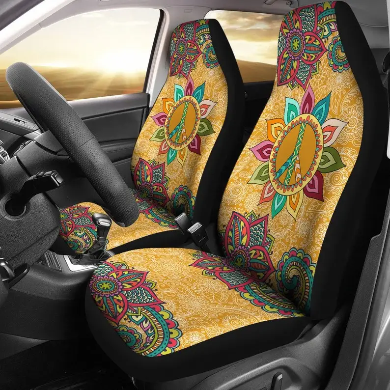 

Peace Mandala, Chevrolet Chevy, Boyfriend Dad Son, Gift Present Idea, Multi Colored, 2 Front Seat Covers, Car Seat Covers Pair
