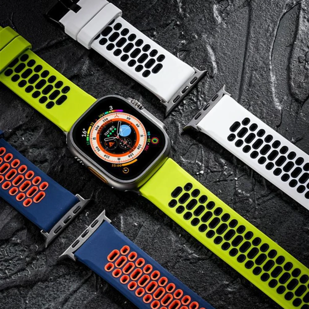 Silicone Strap For Apple watch ultra 49mm Sport Bracelet iwatch Series 8 se 7 6 5 4 band 45mm 44mm 42mm Belt Double Color Strap