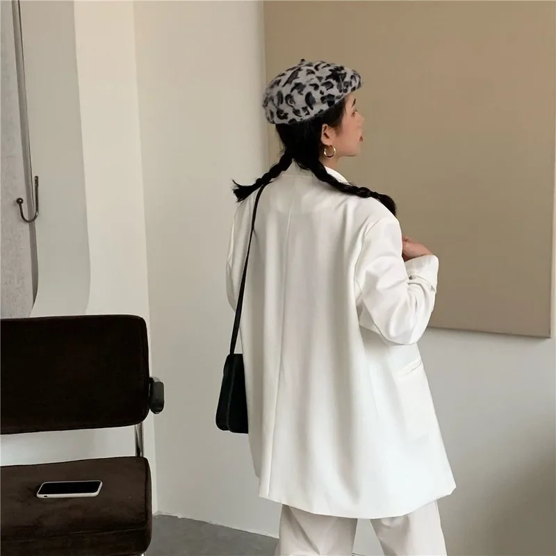 2021 New Korean Fashion White Chic Blazers Autumn Women Coat Causal Solid Suits Jacket Long Sleeve Loose Sweet Blazers Feminimos