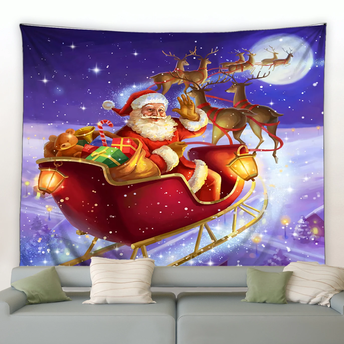 

Home Decor Christmas Snow Night Santa Claus Snowman Reindeer Fireplace Tapestry Bedroom Living Room Wall Hanging 230X180CM tapiz