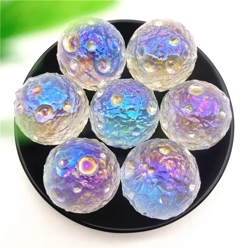 

Electroplated Aura Crystal Moon Ball Spheres Colourful Rainbow Clear Quartz Rough Healing Stone Gemstone