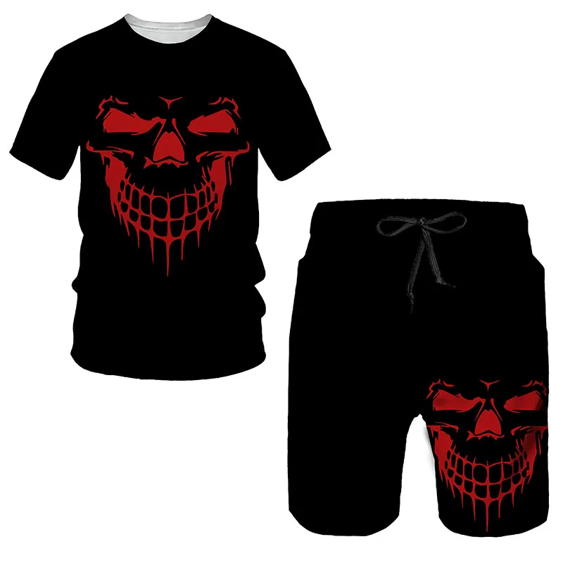 

Punk Skull 3D Printed T-shirt/Shorts/Sets Men's Sportswear Tracksuit Gym Clothes Gothic Graphic Tee Tops Summer Men's Suit