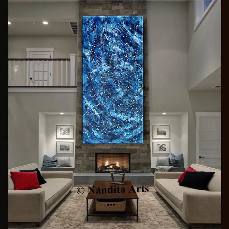 

Jackson Pollock Blue Wall Art Abstract Large Painting on Canvas Original Home Decor Modern Gifts For Dadr Mom Nanditaabstract