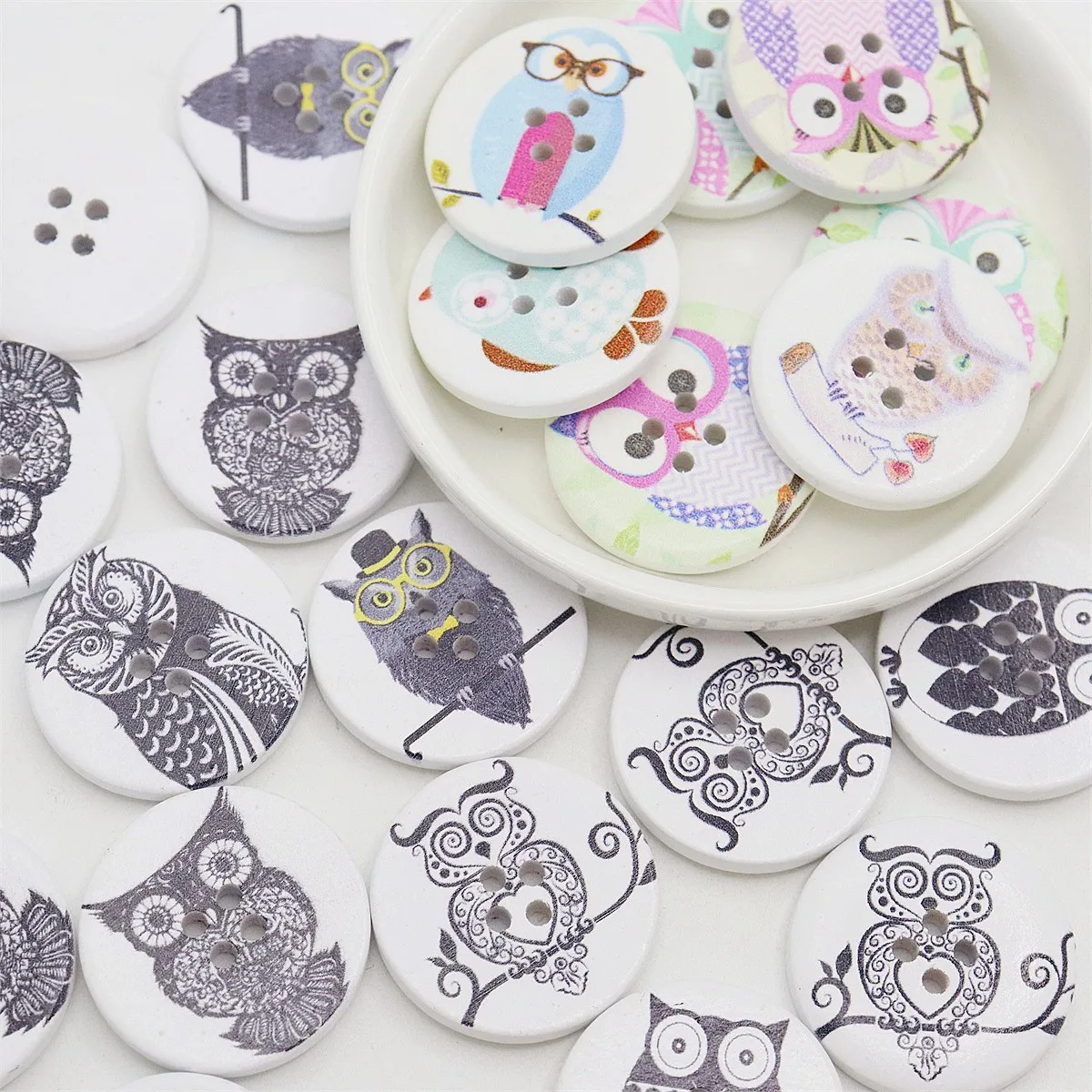 10 шт. круглые большие деревянные пуговицы в виде совы