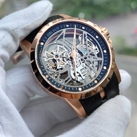 oblvlo luxury sport skeleton automatical watch for men calfskin strap pin buckle sapphire waterproof mechanical clock dial 46mm
