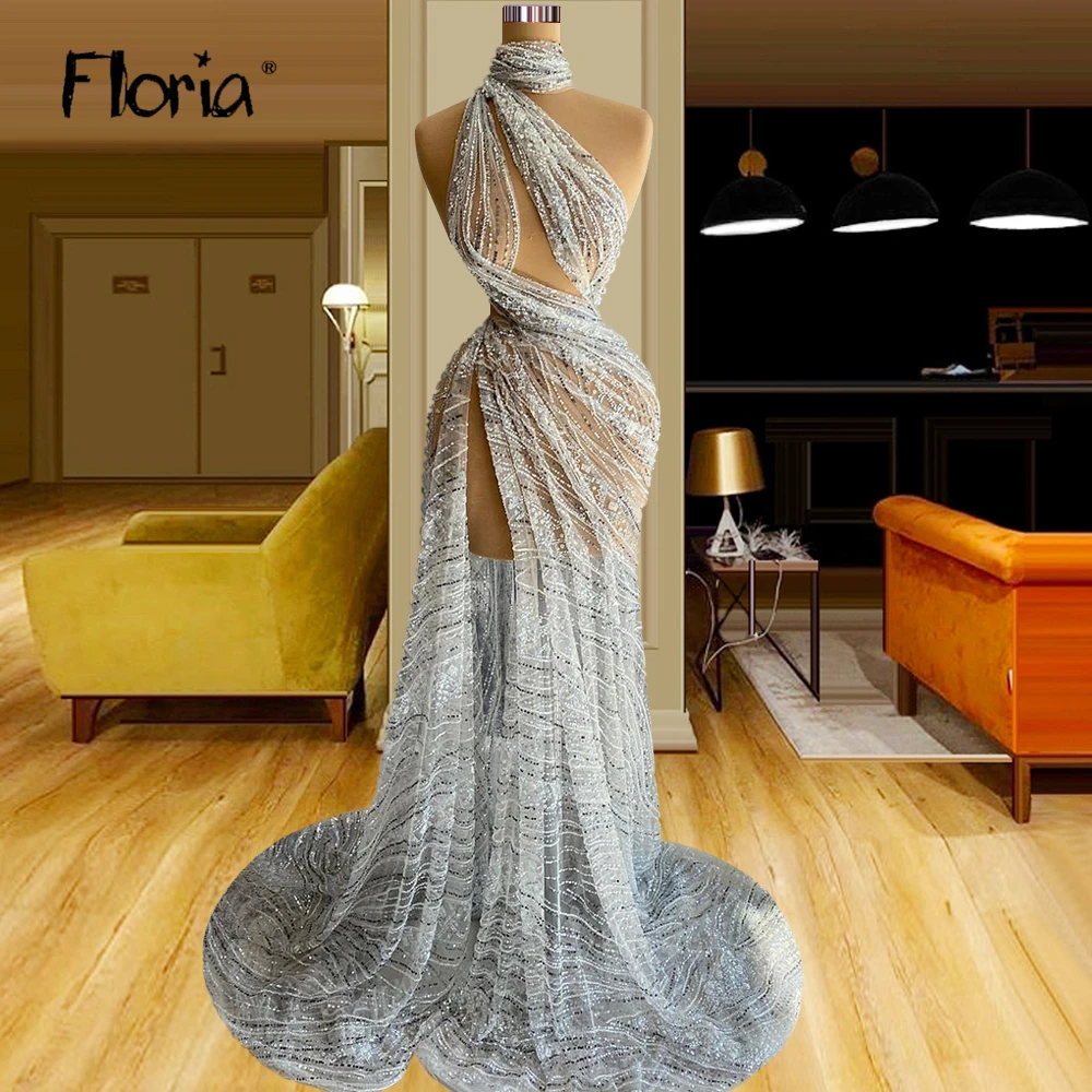 

Floria Mermaid See Through Prom Gowns Sexy Backless Beaded Party Dress for Black Girl Bling Cocktail Night Dress Custom Made