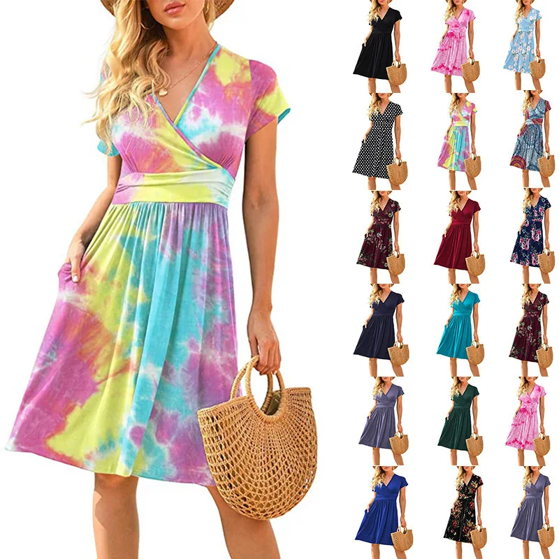 

Women New Loose Boho Vintage Ruffles Befree Printed Dress Summer Pocket Party Beach Mini Dresses Plus Sizes