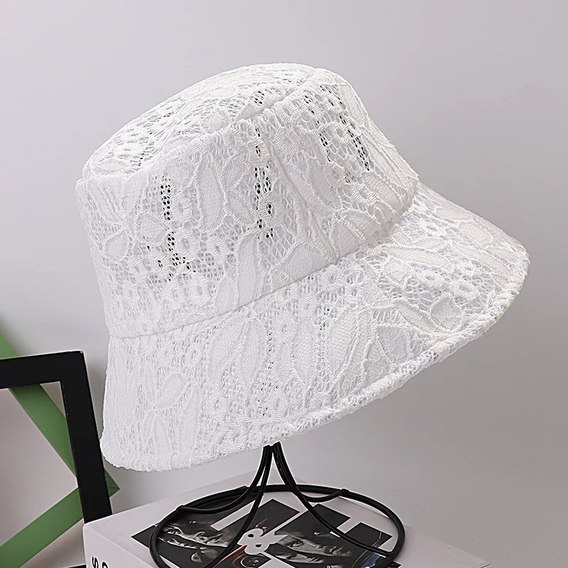 

New Lace Bucket Hat Women Summer Beach Sun Hats Seaside Vintage Elegant Caps Breathable Fisherman Cap