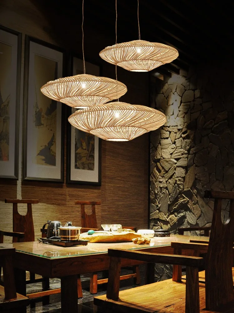 Новинка лампа из ротанга в виде НЛО креативные подвесные светильники китайском