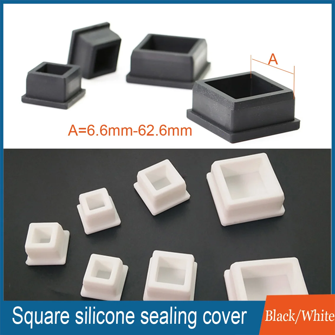 

Черный/белый квадратный силиконовый заглушка 6.6-62.6 мм