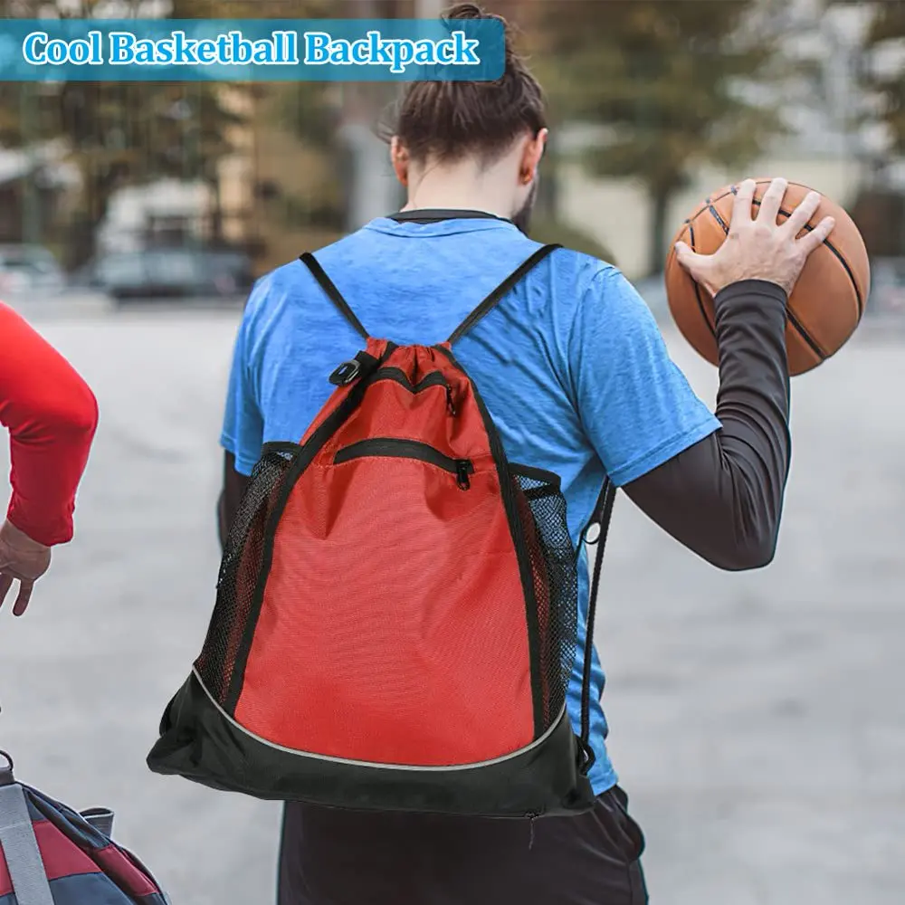 Drawstring Basketball Backpack for Boys, Large Capacity Outdoor Sports Bag with Detachable Ball Mesh Bag for Gym, Yoga, Hiking,