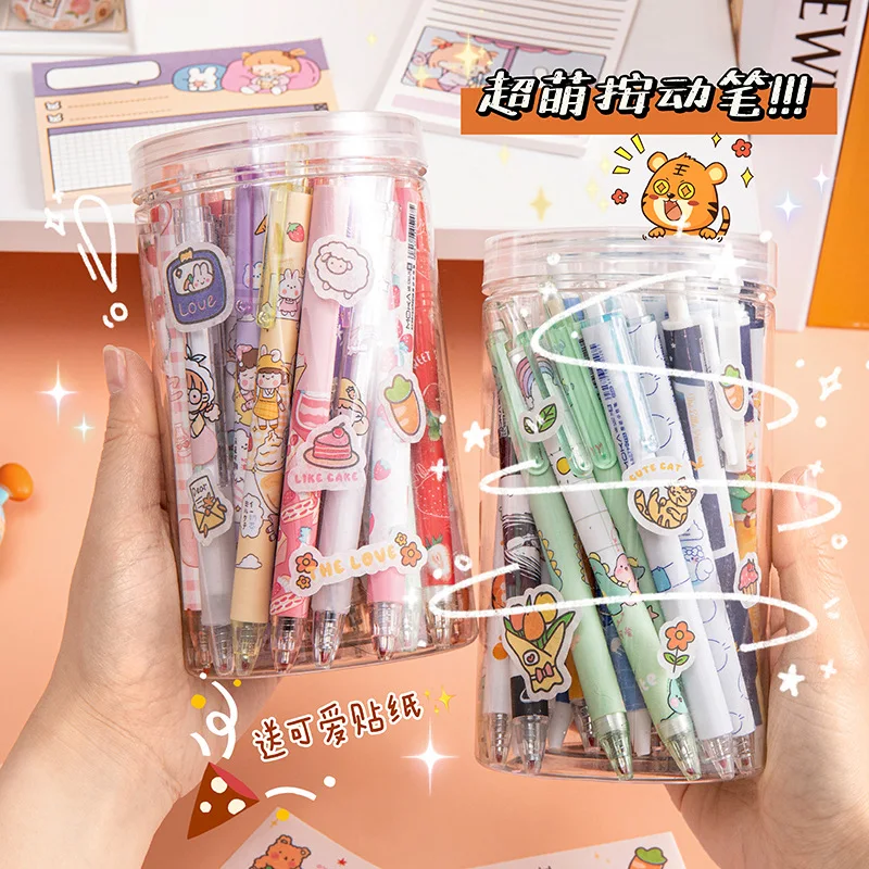

NEW 30Pcs/bucket Kawaii Gel Pens Set 0.5mm Cartoon Cute Things School Student Cute Stationery Supplies Bureau Accessoires