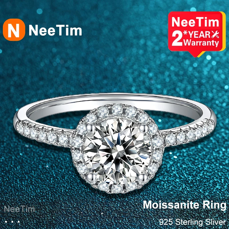 

NeeTim 3ct D Color Moissanite Diamond Rings For Women 18K White Gold Plated 925 Sterling Silver Ring Wedding Engagement Jewelry