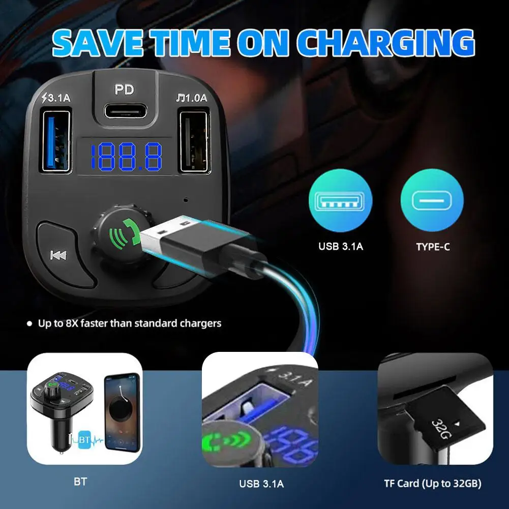 

Автомобильный FM-передатчик Bluetooth с двумя USB-портами, а