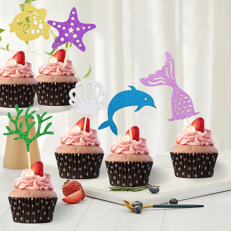 

Mermaid Themed Cake Insert Paper Color Gender Reveal Birthday Card Cute Wedding Baby Shower Cake Decorating Flag Party Supplies