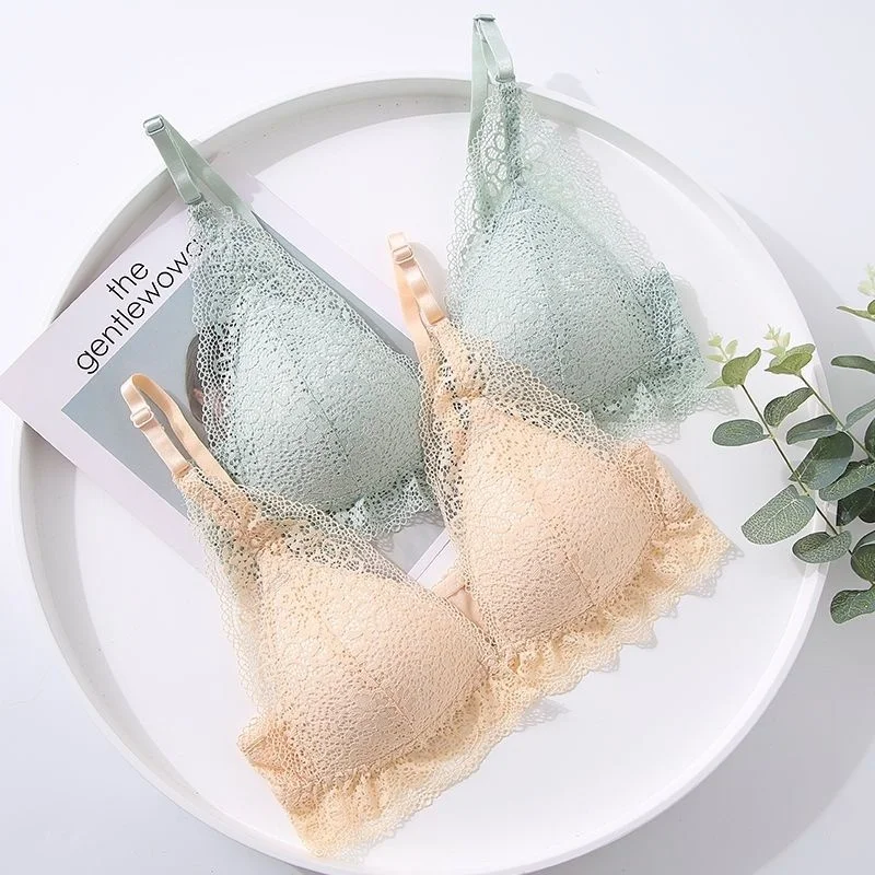 

One Piece / Suit Traceless Beautiful Back Gathered Sexy No Steel Ring Front Button Small Chest Underwear Female Lace Breathable